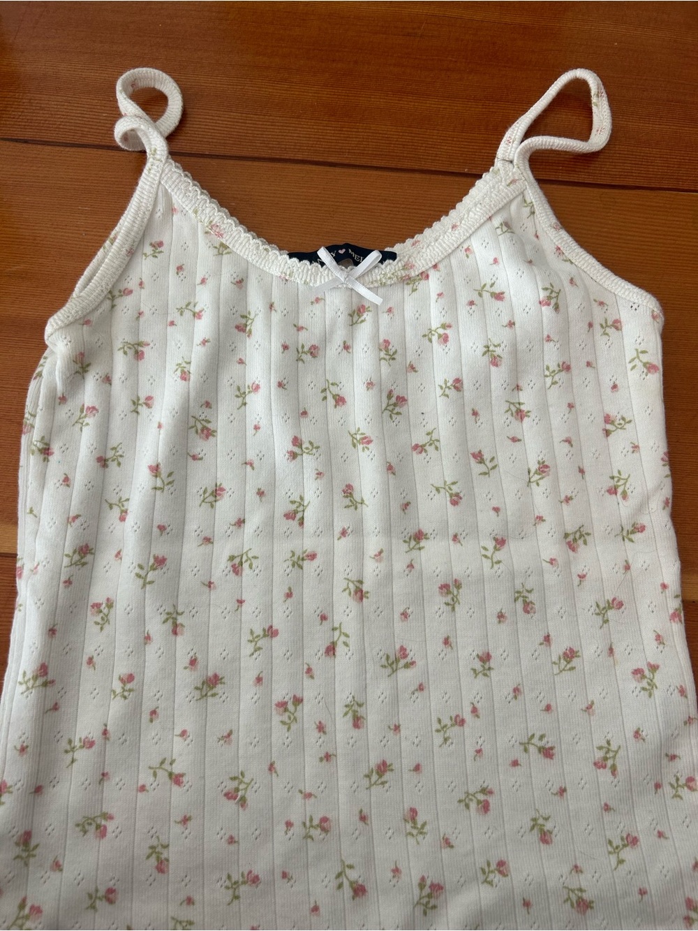 Brandy Melville White Floral Ribbed Tank Top